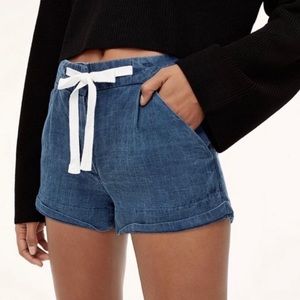 Aritzia WILFRED allegra blue linen blend midrise shorts size 0